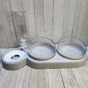 Pet Daily Kit Double Bowl with Automatic Water Dispenser Dog Cat Food Bowl